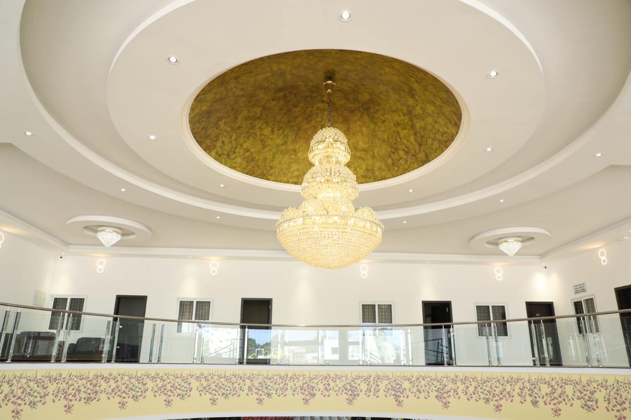 Reception seating glowing at night